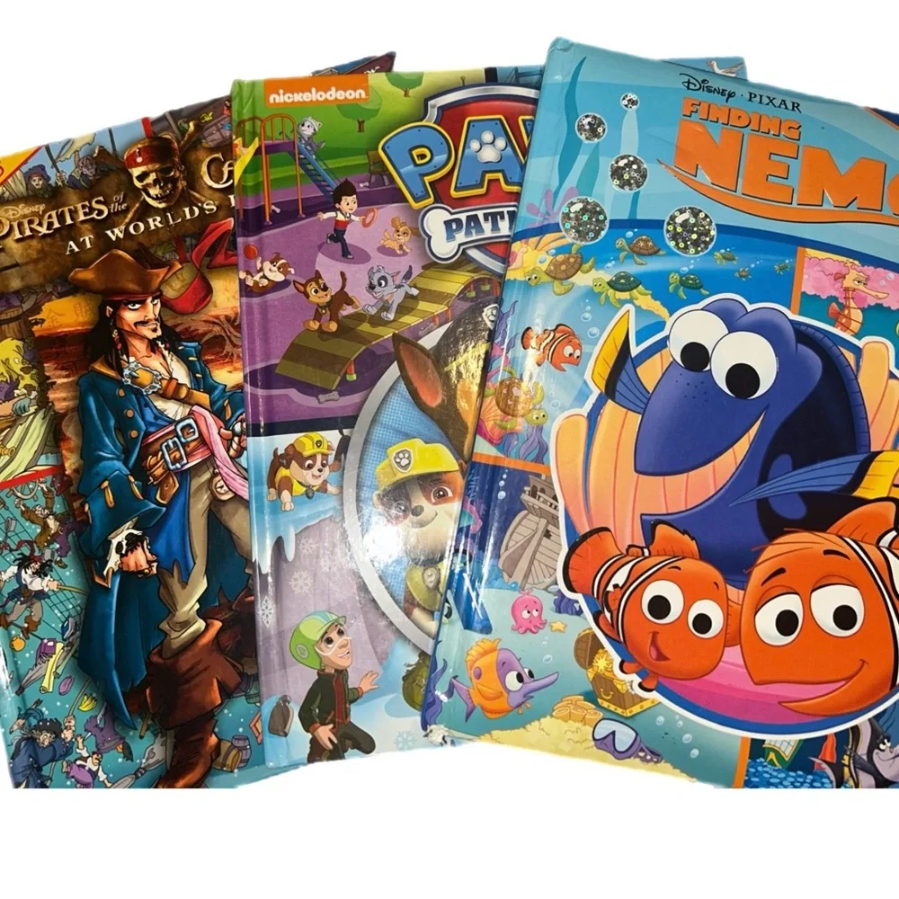Lot of 3 Kid’s Look & Find Books Pirates Paw Patrol Finding Nemo